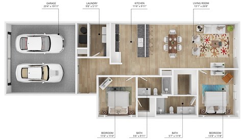 Floor plan for 2 beds, 2 baths, 1220 sqft